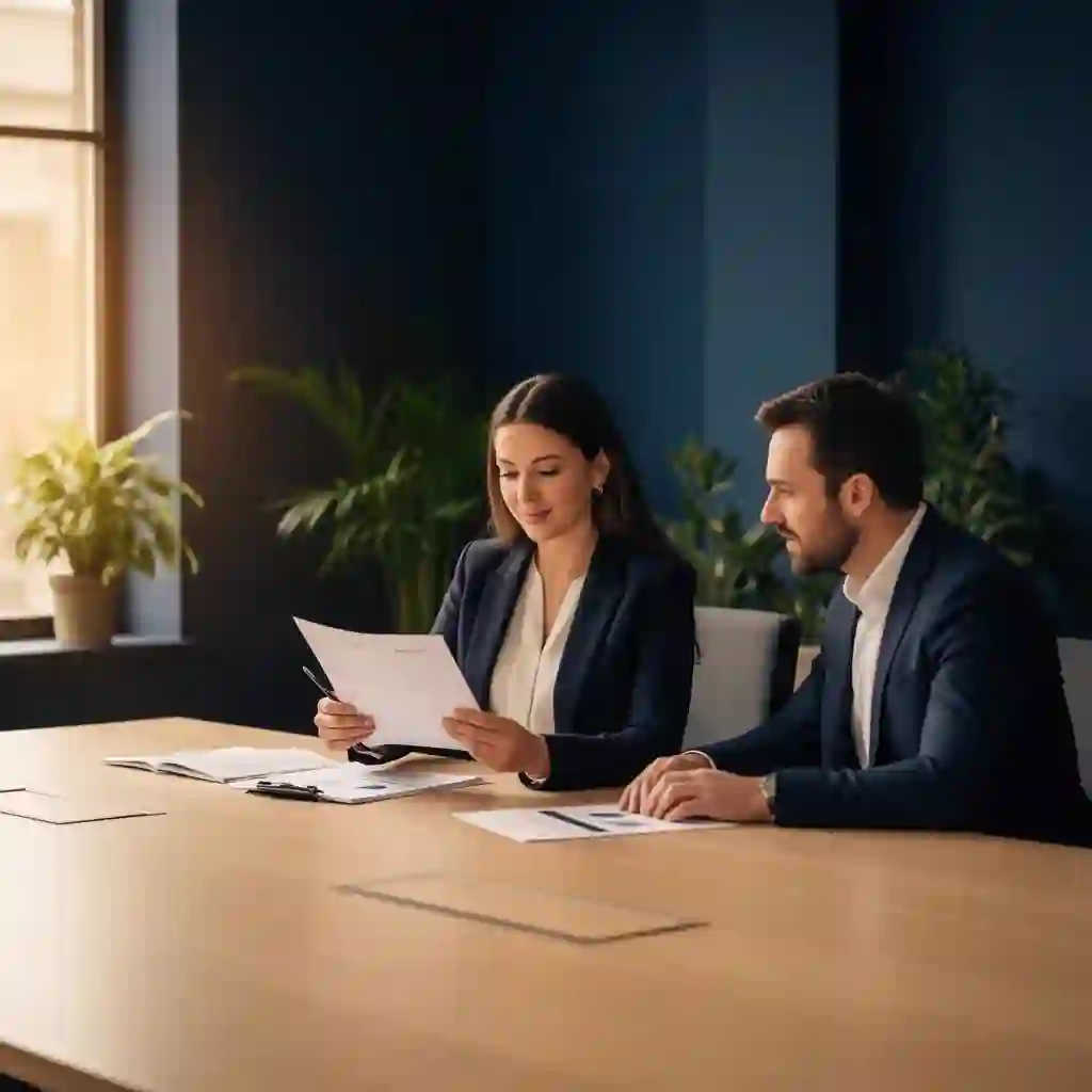 Two UK HR colleagues reviewing an adjustments plan in a calm boardroom.